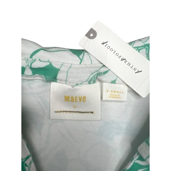 Anthropologie Maeve Ruched Floral Blouse Short Sleeve Womens Top X-Small - Picture 11 of 15